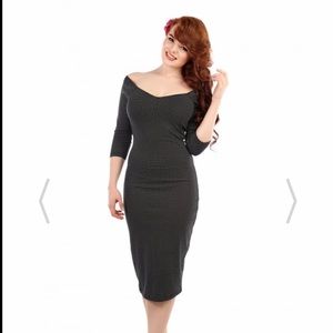 Collectif Black and White Polka Dot Pencil Dress